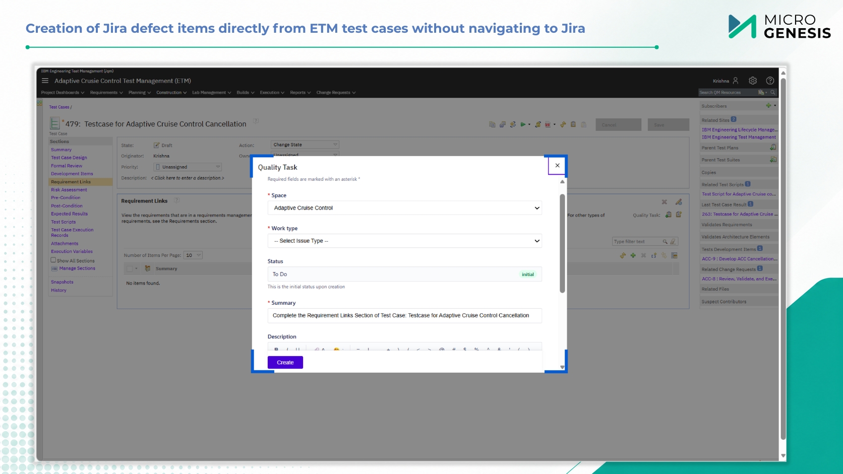 Creation and Linking of Jira Issues